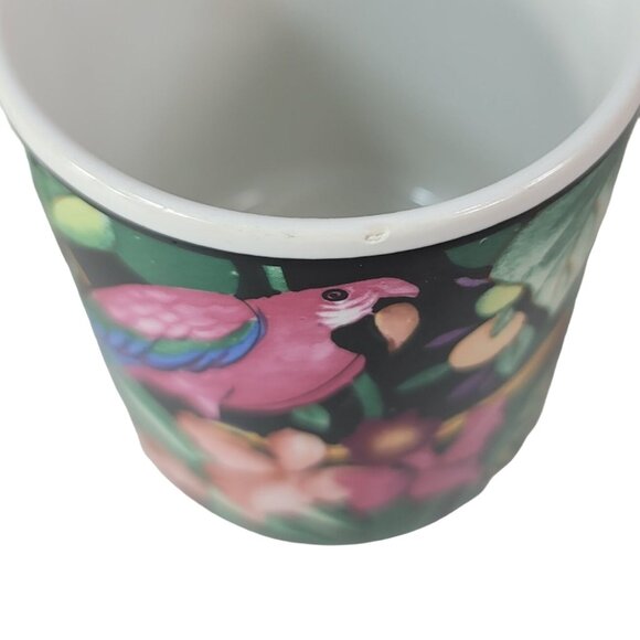 2/$15 Vitromaster Jungle Rain Forest Floral Mug Parrot Handle Zipkin 1993 VTG - Picture 12 of 12